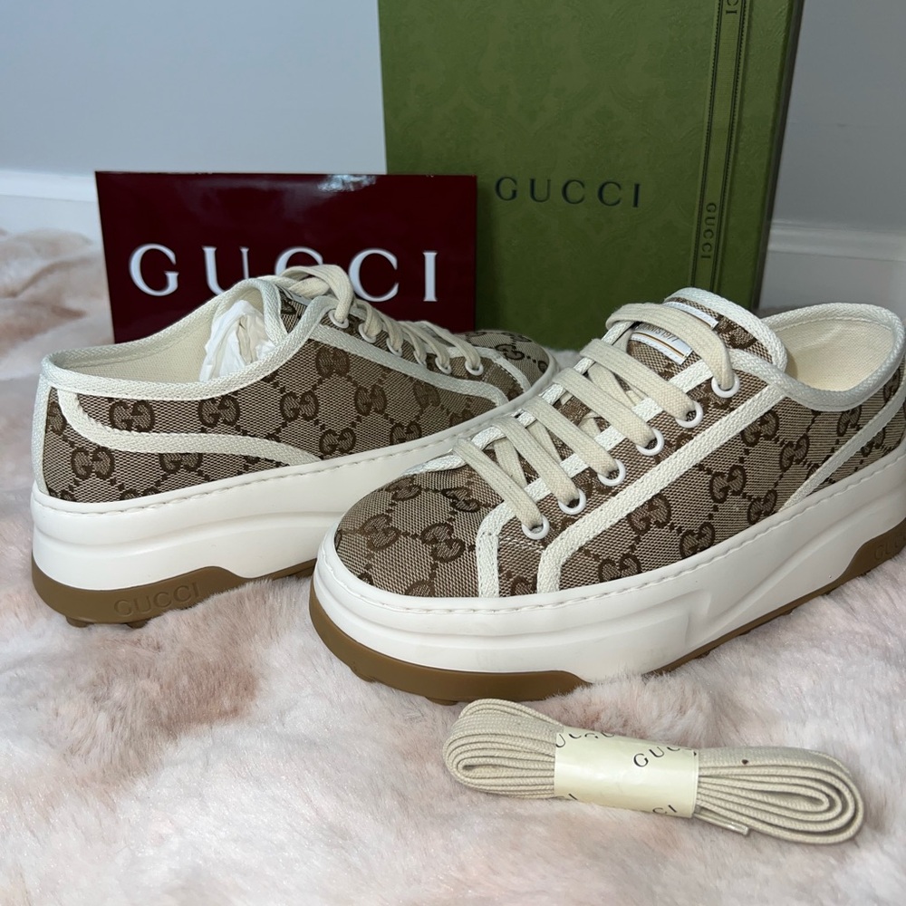 Gucci Beige and White Logo Sneakers - Picture 2 of 7